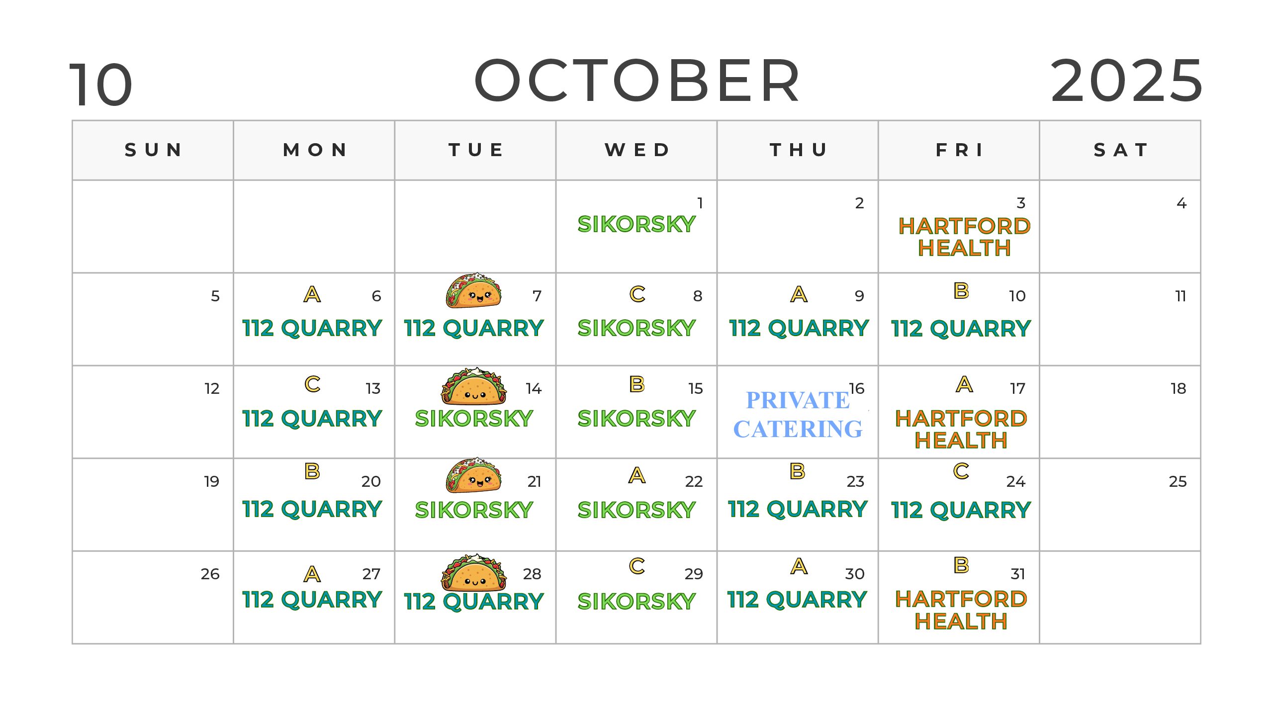 Food Truck Weekly Calendar